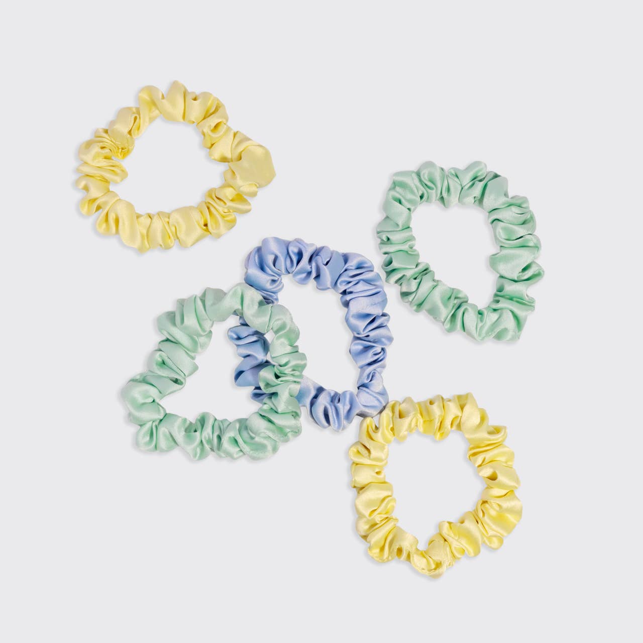 KITSCH RUCHED SATIN SCRUNCHIES - PASTEL MULTI