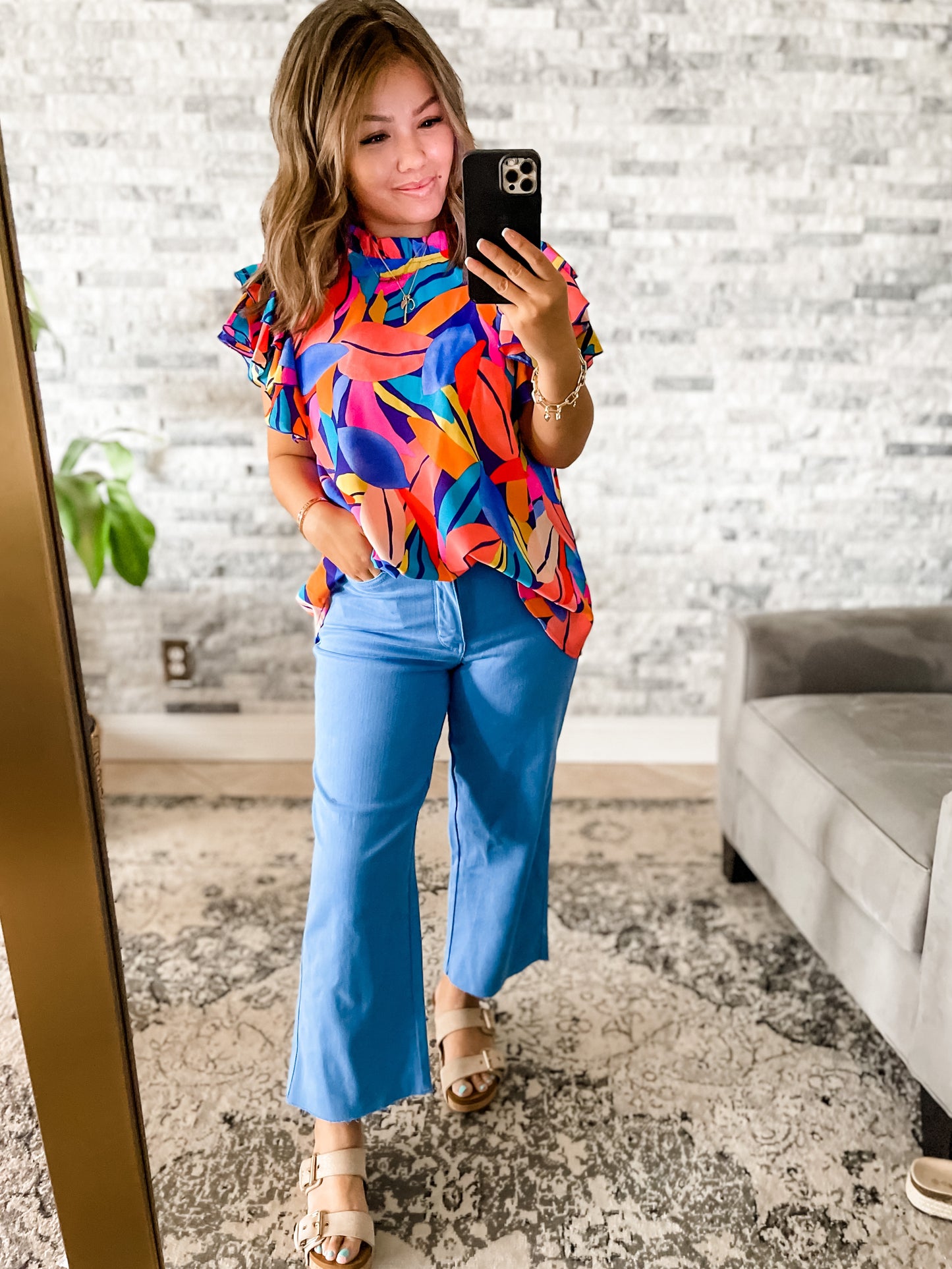 JUDY BLUE HIGH RISE TUMMY CONTROL WIDE LEG CROPS in SKY BLUE