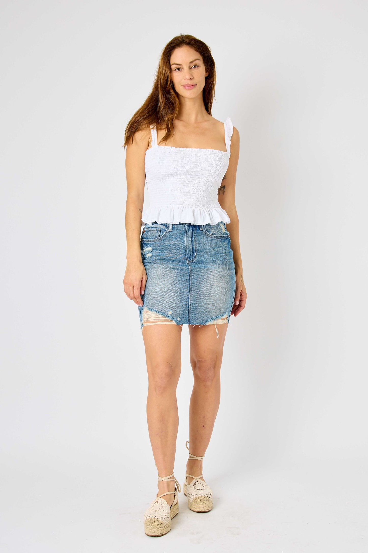 JUDY BLUE HIGH RISE RIGID MAGIC DENIM SKIRT
